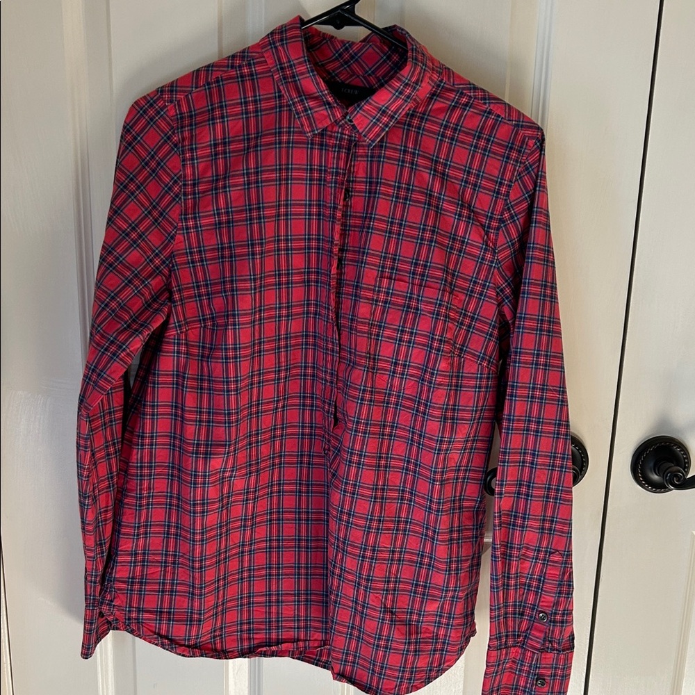 J. Crew Red and Blue Plaid Women's Half Button Down Shirt
